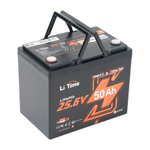 Аккумуляторная батарея LiFePO4 Li-TIME 25.6V 50Ач 1280Wh Bluetooth 5.0, 6000Cycles, BMS50A, ≤40mΩ, IP65, L206*B168*H211 mm, 9.6 kg